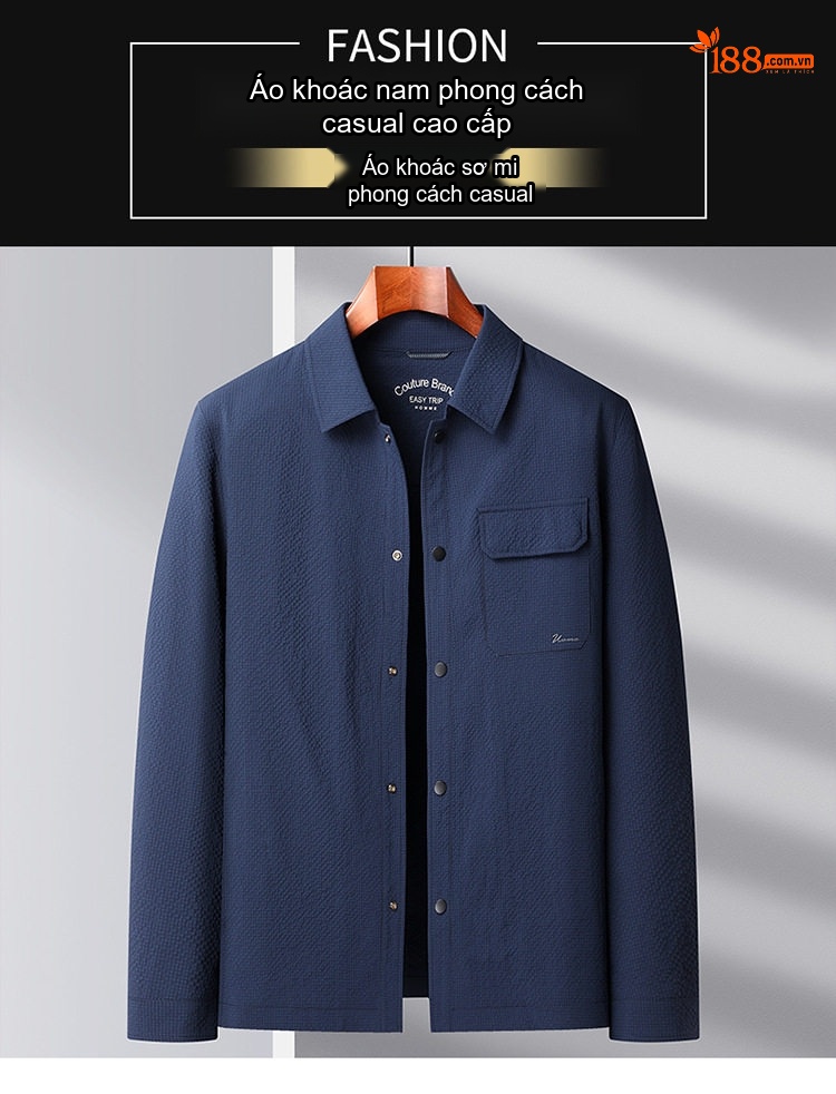 Áo Khoác Nam Cổ Bẻ Phong Cách Công Sở Chất Liệu Vải Gân Màu Xanh Navy, Xám chi tiết 1