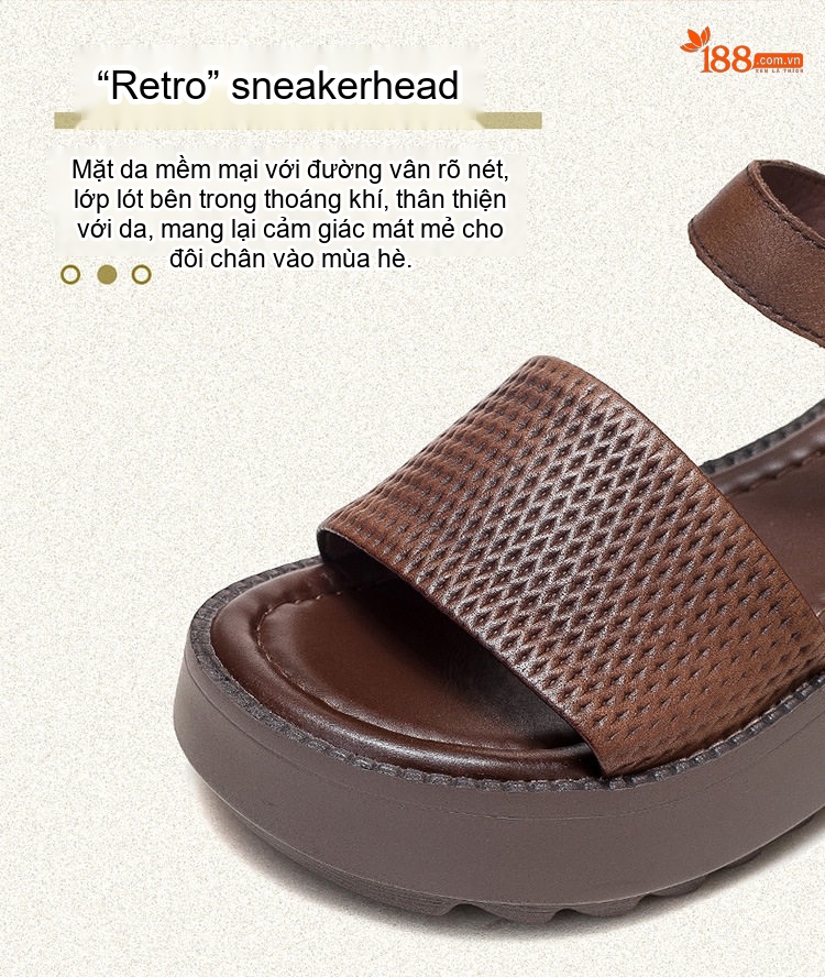 Dép Sandal Nữ Da Bò Hở Mũi Thoáng Khí Quai Hậu Khóa Cài Đế Cao 4cm - 5cm Màu Đen, Nâu, Kem chi tiết 4