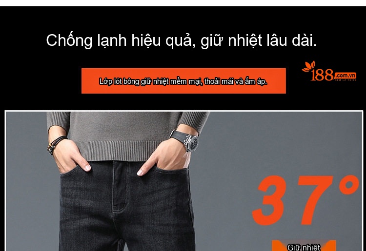 Quần Jean Nam Ống Đứng Lót Lông Dày Dặn Phong Cách Trung Niên Màu Đen, Xám chi tiết 12