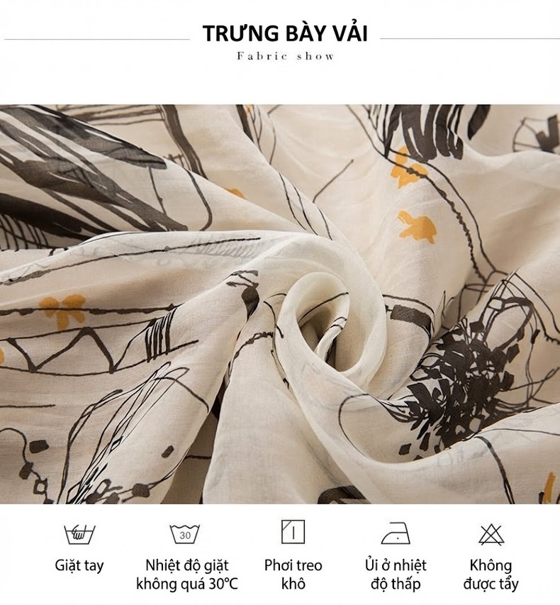 Chân Váy Lụa Dài Nữ Dáng Ôm Eo Thun Họa Tiết Trừu Tượng Màu Be chi tiết 5