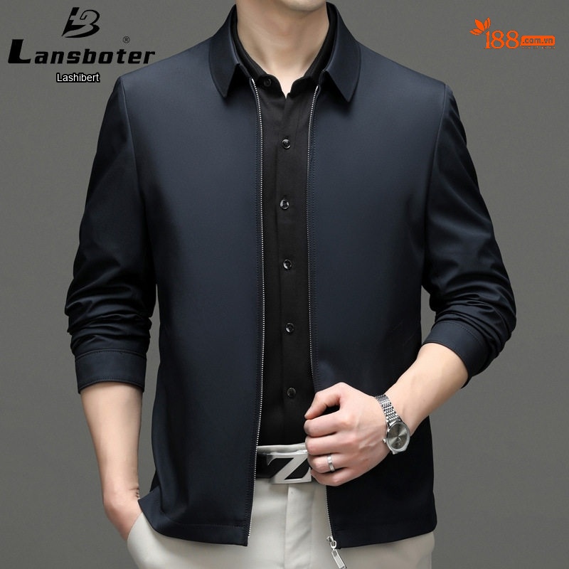 Áo Khoác Bomber Nam Cổ Bẻ Màu Xám, Nâu, Xanh Navy, Đen