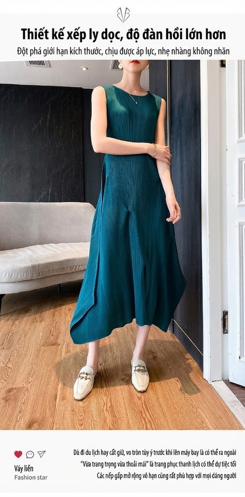 Váy Dài Nữ Pleats Xếp Ly Phong Cách Tiểu Thư Thanh Lịch Màu Hồng, Kem, Xanh Dương, Xanh Lá... chi tiết 1