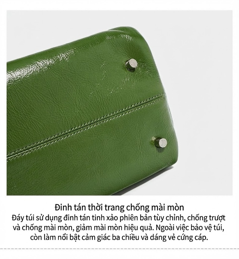 Túi Xách Nữ Da Bóng Retro Cao Cấp Đựng Vừa A4 Màu Xanh Lá Cây, Kem, Đỏ Rượu chi tiết 17