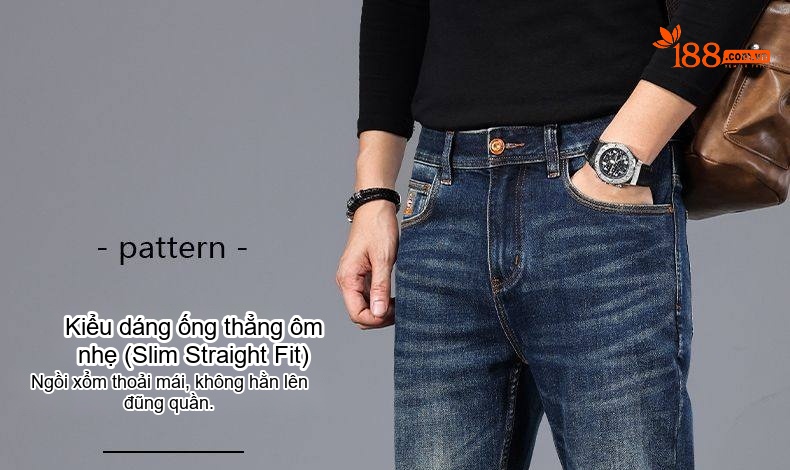 Quần Jeans Nam Ống Đứng Cao Cấp Dáng Ôm Vừa Vặn Màu Xanh Denim chi tiết 1