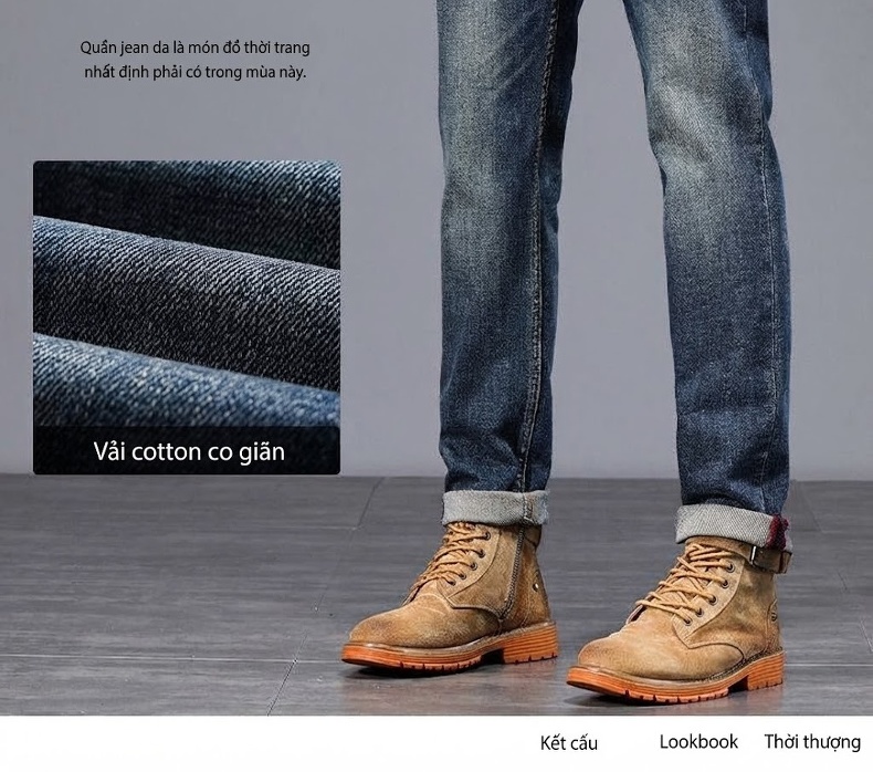 Quần Jeans Nam Ống Đứng Cao Cấp Dáng Ôm Vừa Vặn Màu Xanh Denim chi tiết 2