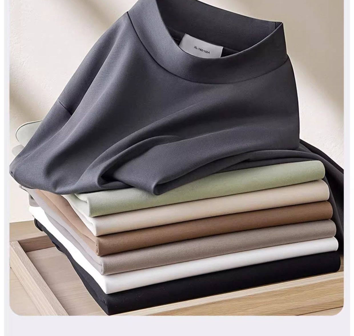 Áo Thun Dài Tay Nam Cổ Lọ Vải Cotton Thoáng Khí Giữ Ấm Mùa Thu Đông Màu Đen, Trắng, Nâu, Xám... chi tiết 21