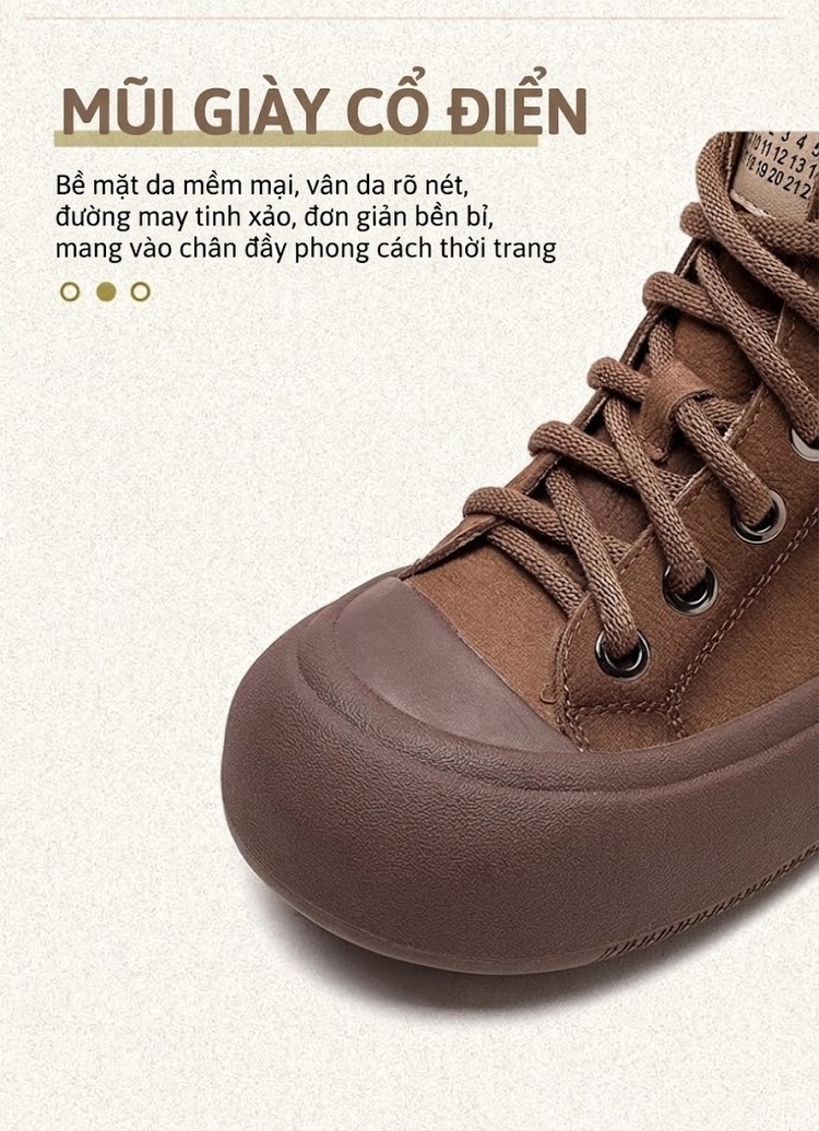 Giày Cao Cổ Nữ Da Bò Mũi Tròn Đế Dày Chiều Cao Đế Khoảng 3cm Khóa Kéo Bên Hông Màu Nâu, Đỏ Rượu chi tiết 4