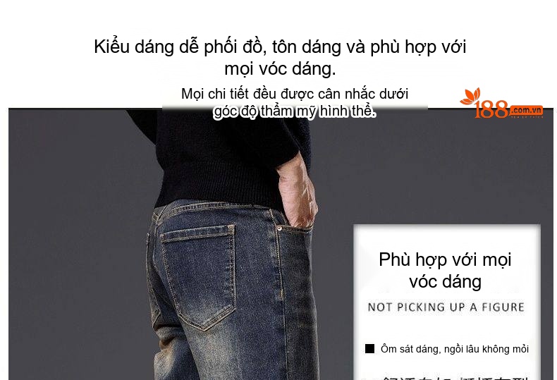 Quần Jean Nam Ống Suông Rộng Co Giãn Phong Cách Retro Màu Xanh Denim chi tiết 4
