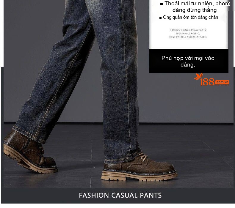 Quần Jean Nam Ống Suông Rộng Co Giãn Phong Cách Retro Màu Xanh Denim chi tiết 5