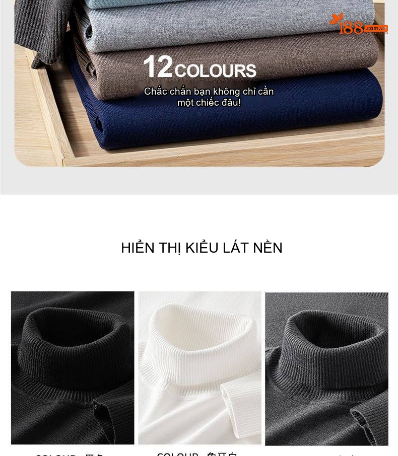 Áo Len Cổ Lọ Nam Dệt Kim Giữ Ấm Dày Dặn Màu Xanh Lam, Xanh Navy, Đỏ Rượu Vang, Kem... chi tiết 11