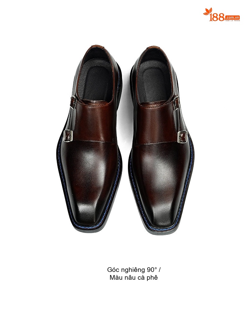 Giày Monkstrap Khóa Cài Nam Da Bò Mũi Vuông Chiều Cao Đế Khoảng 3cm Màu Đen, Nâu chi tiết 15