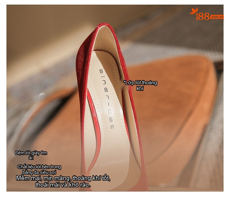 Giày Cao Gót Nữ Hở Lưng Nỉ Đính Đá Chiều Cao Đế Khoảng 8cm Màu Đỏ chi tiết 8