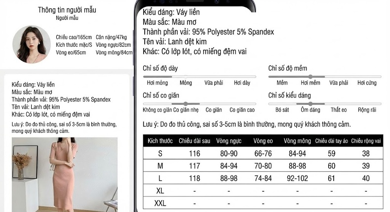 Váy Ôm Body Nữ Tay Dài Cổ Tròn Thiết Kế Xếp Ly Tôn Dáng Màu Be chi tiết 2