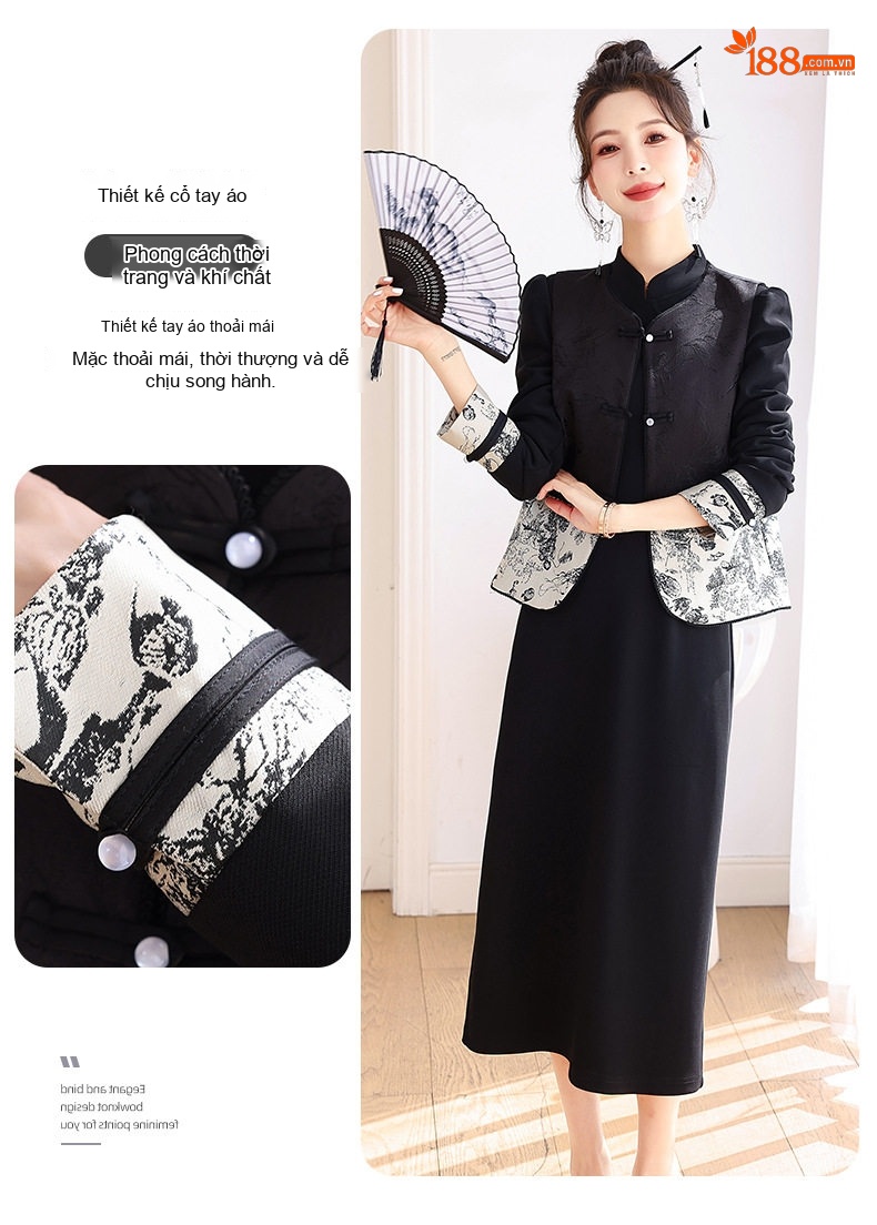 Set Áo Gile và Đầm Nữ Phong Cách Trung Hoa Cổ Điển chi tiết 8