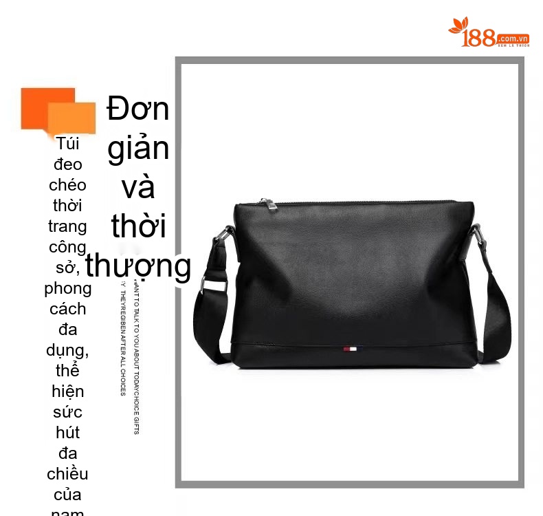 Túi Đeo Chéo Nam Da Bò Phong Cách Đường Phố Thời Trang Màu Đen chi tiết 6
