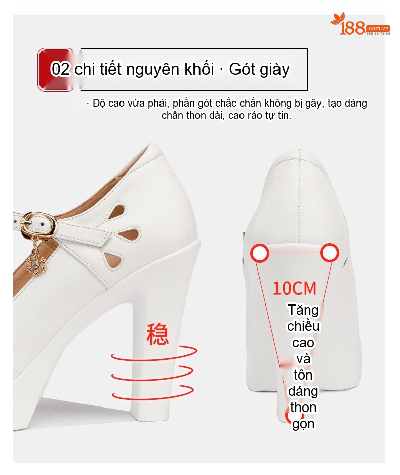 Giày Cao Gót Nữ Da Thật Mũi Nhọn Chiều Cao Đế Khoảng 7cm Màu Trắng, Đen, Đỏ chi tiết 6