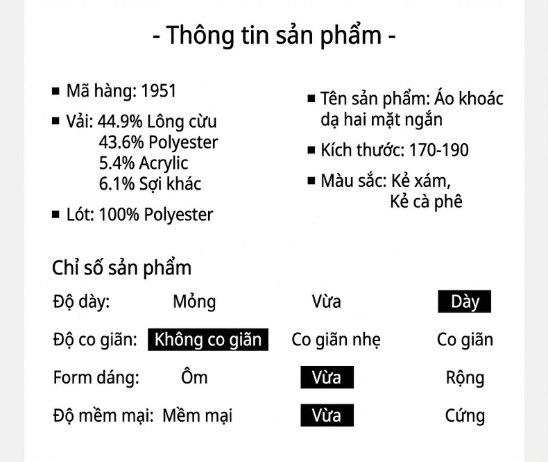 Áo Khoác Nam Ca Rô Ngắn Tay Dài Chất Liệu Lông Cừu Hai Mặt Dày Dặn Màu Nâu, Xám chi tiết 8