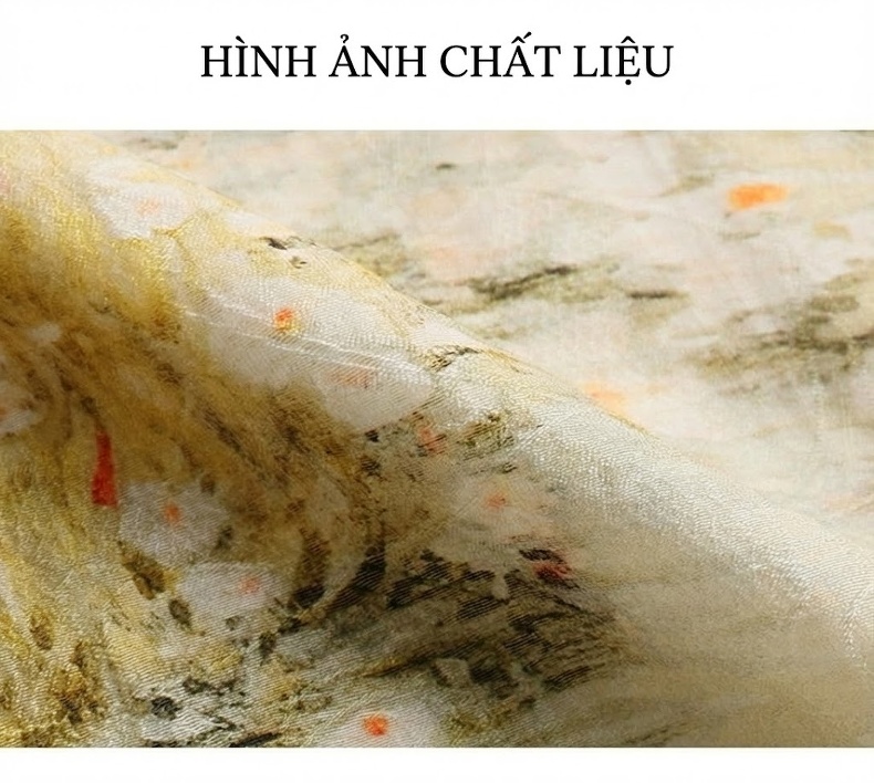 Váy liền thân Nữ Dáng Dài Họa Tiết Hoa Nhí Cổ Điển Thắt Eo Thanh Lịch chi tiết 11