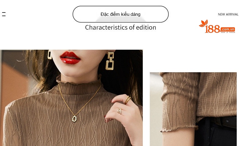 Áo Thun Lưới Dài Tay Nữ Cổ Bán Cao Ôm Dáng Phong Cách Thời Trang Màu Nâu chi tiết 3