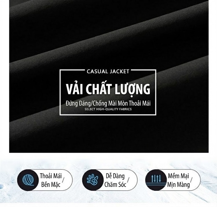 Áo Khoác Nam Cổ Bẻ Dáng Suông Màu Đen, Xanh Navy, Xanh Rêu chi tiết 4