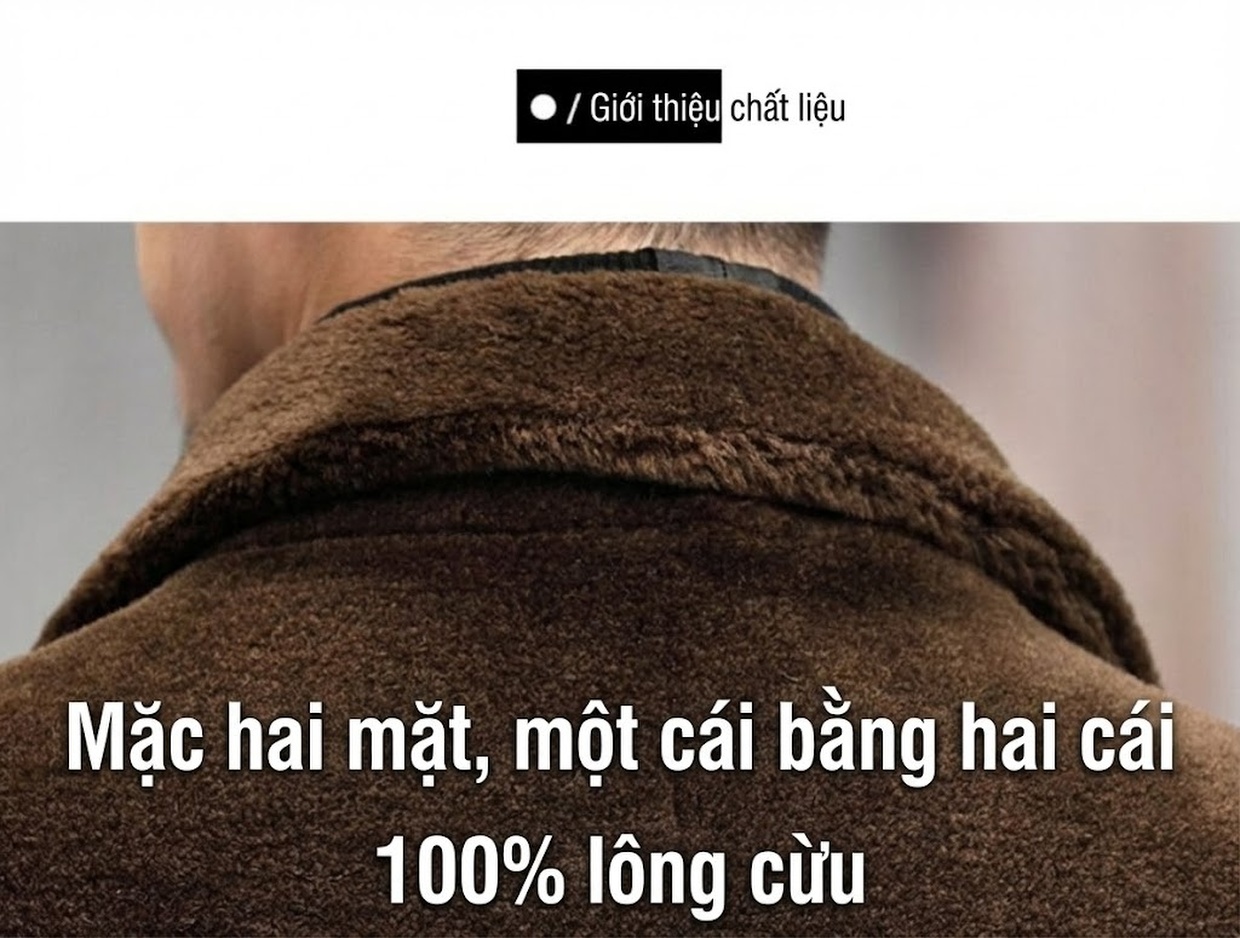 Áo Khoác Da Lông Nam Lông Cừu Non Dáng Dài Vừa Cổ Bẻ Hai Mặt Màu Nâu, Đen chi tiết 2