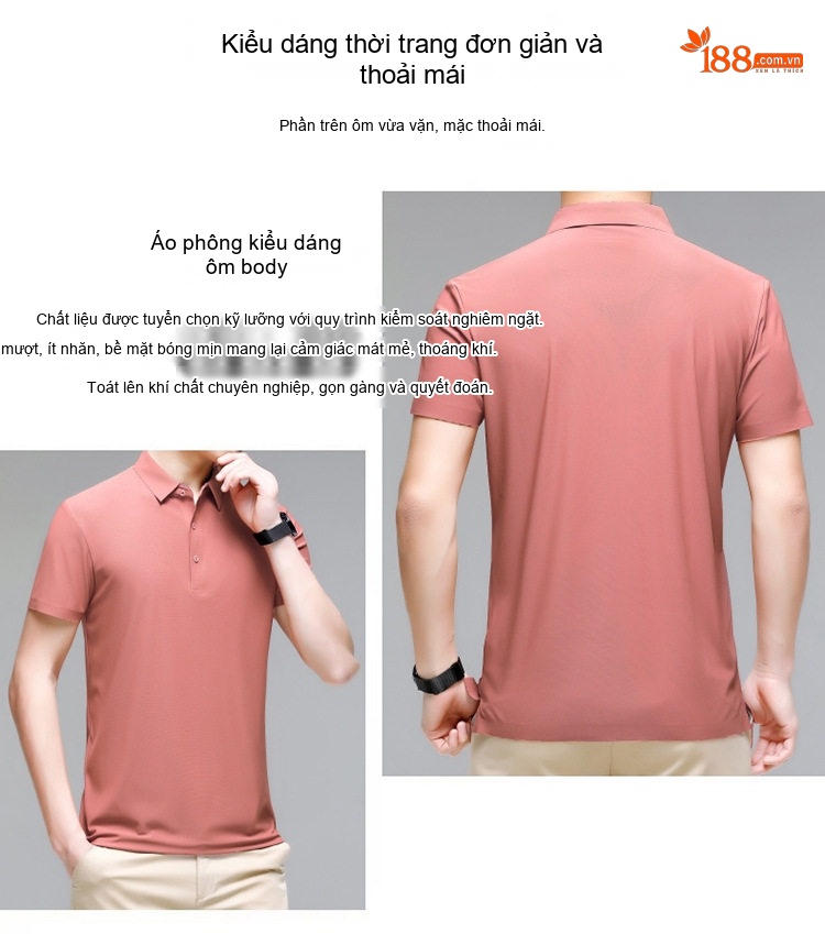 Áo Polo Nam Lụa Tằm Cao Cấp Form Rộng Chống Nhăn Màu Đỏ Cam, Trắng, Xanh Da Trời, Xanh... chi tiết 4