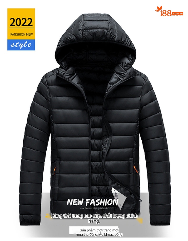 Áo Khoác Phao Nam Cotton Mũ Trùm Đầu Có Thể Tháo Rời Dáng Rộng Màu Đen, Xám chi tiết 1