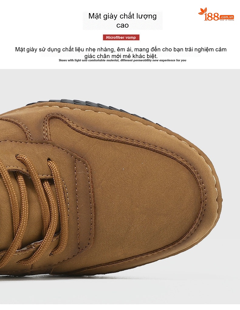 Giày Boot Nam Cổ Cao Dây Buộc Phong Cách Martin Chiều Cao Đế Khoảng 3cm Màu Nâu, Đen chi tiết 7