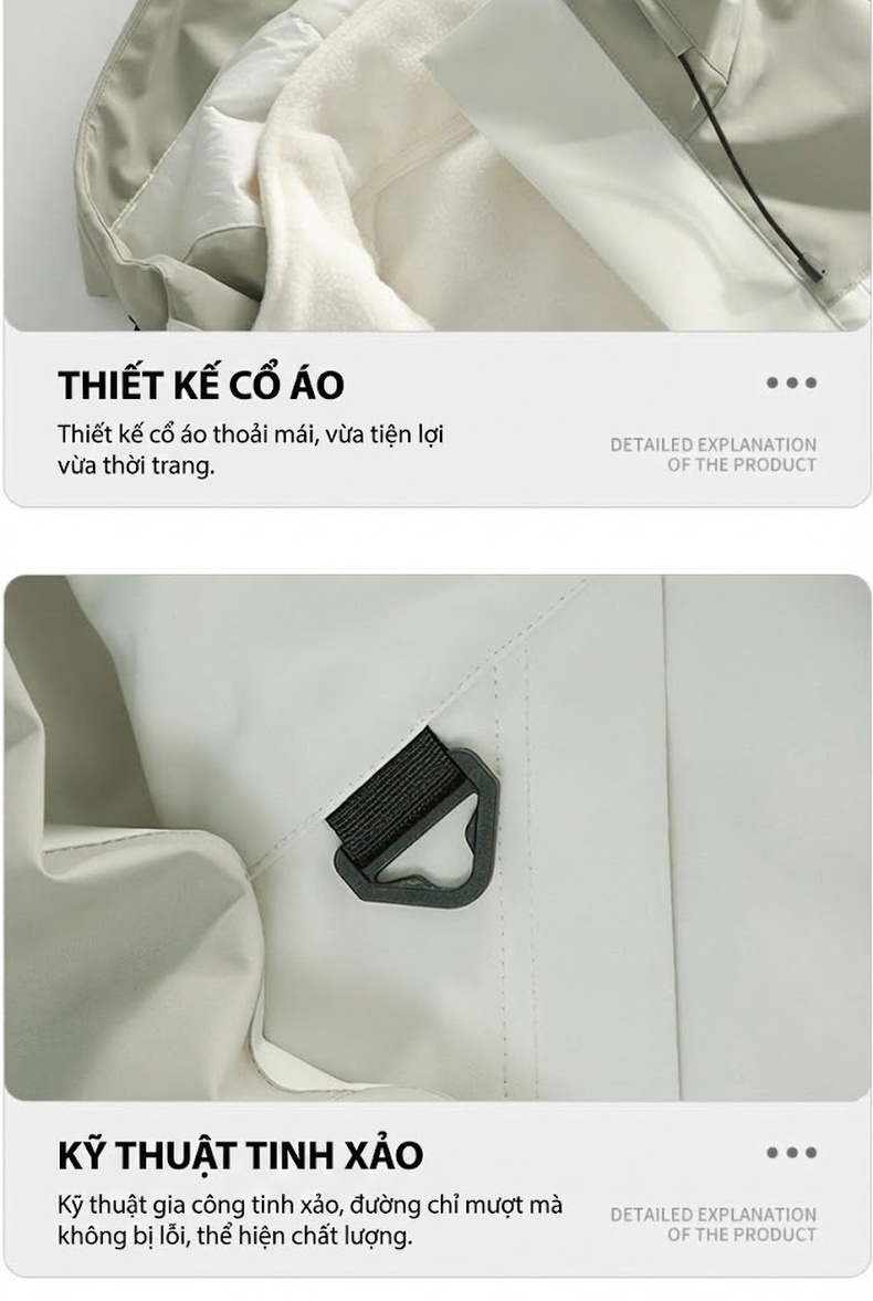 Áo Khoác Gió Nam Nữ Ba Trong Một Lót Lông Cừu Dày Dặn Có Thể Tháo Rời Màu Cam, Trắng, Xanh Dương, Tím... chi tiết 22