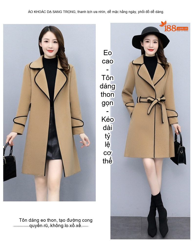 Áo Khoác Dạ Nữ Dáng Dài Thắt Eo Phong Cách Thời Trang Màu Be, Đen, Đỏ... chi tiết 8