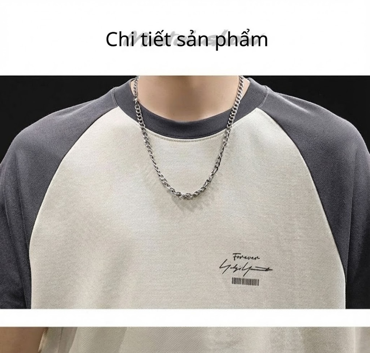 Áo Thun Tay Raglan Nam Cotton Form Rộng Màu Xám, Kem chi tiết 14