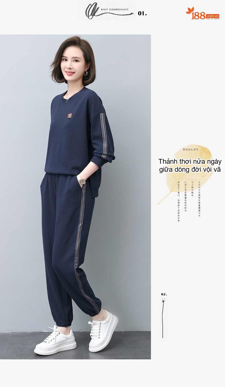 Bộ Đồ Thể Thao Nữ Thu Đông Dáng Nhỏ Nhắn Phong Cách Thời Trang Màu Xám, Xanh Navy chi tiết 18