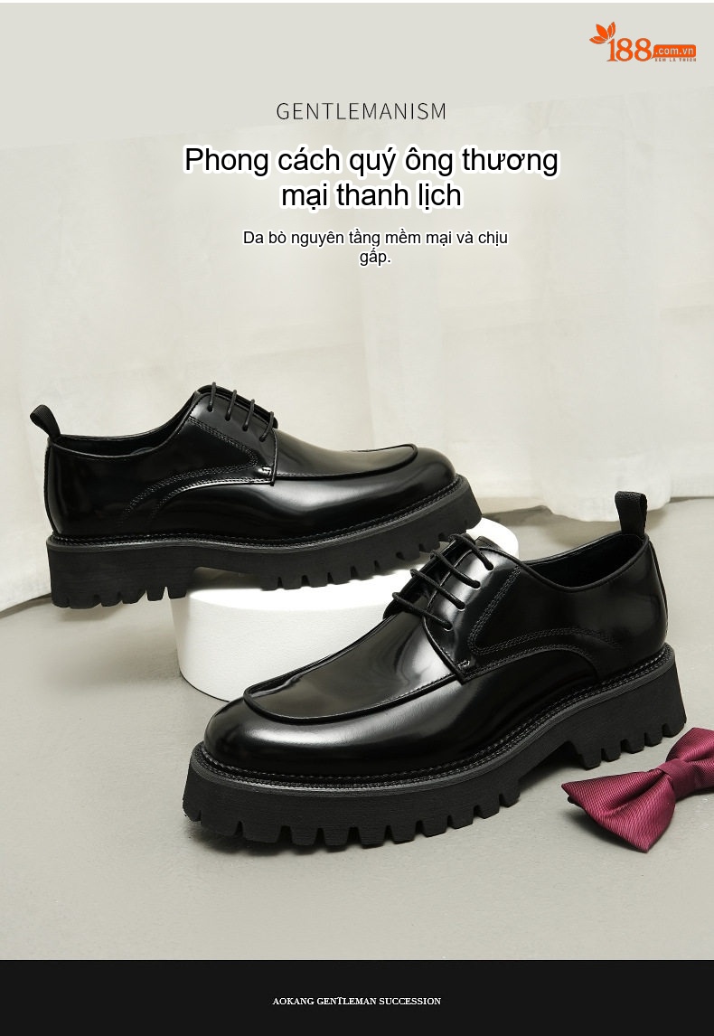Giày Tây Buộc Dây Nam Da Bóng Đế Cao Khoảng 5cm Phong Cách Anh Quốc Màu Đen, Nâu chi tiết 1