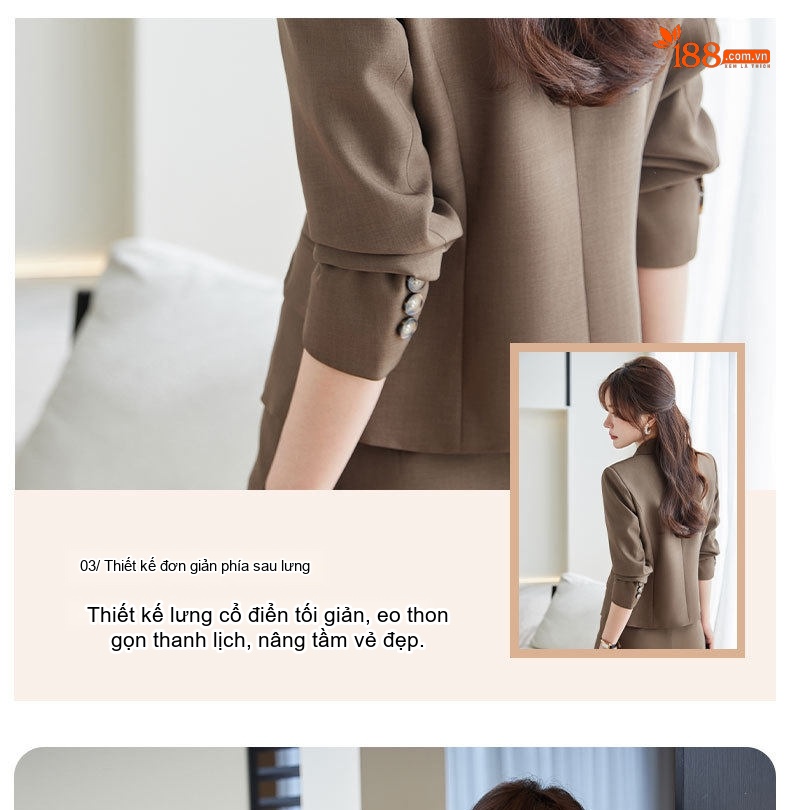 Bộ Vest Nữ Áo Blazer Quần Ống Rộng Công Sở Màu Trắng Kem, Đen, Nâu chi tiết 7