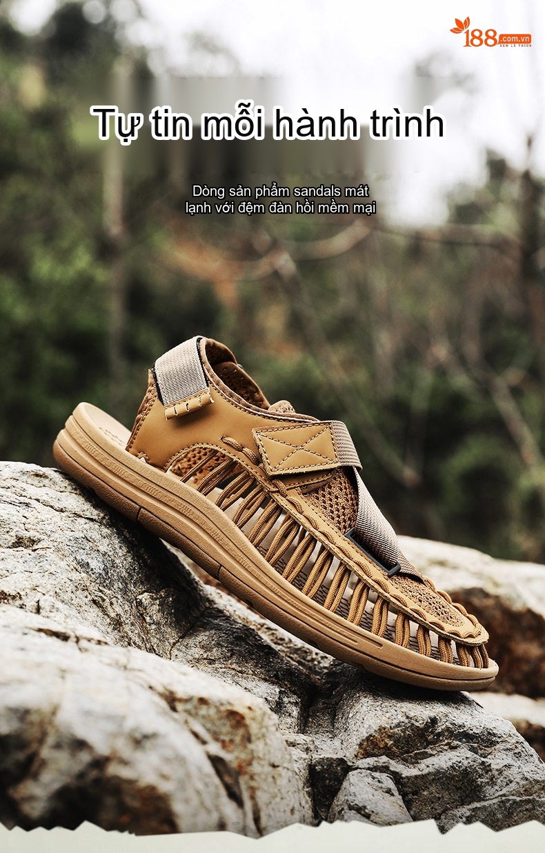 Sandal Nam Quai Dán Bện Dây Thoáng Khí Đế Cao 2cm chi tiết 1