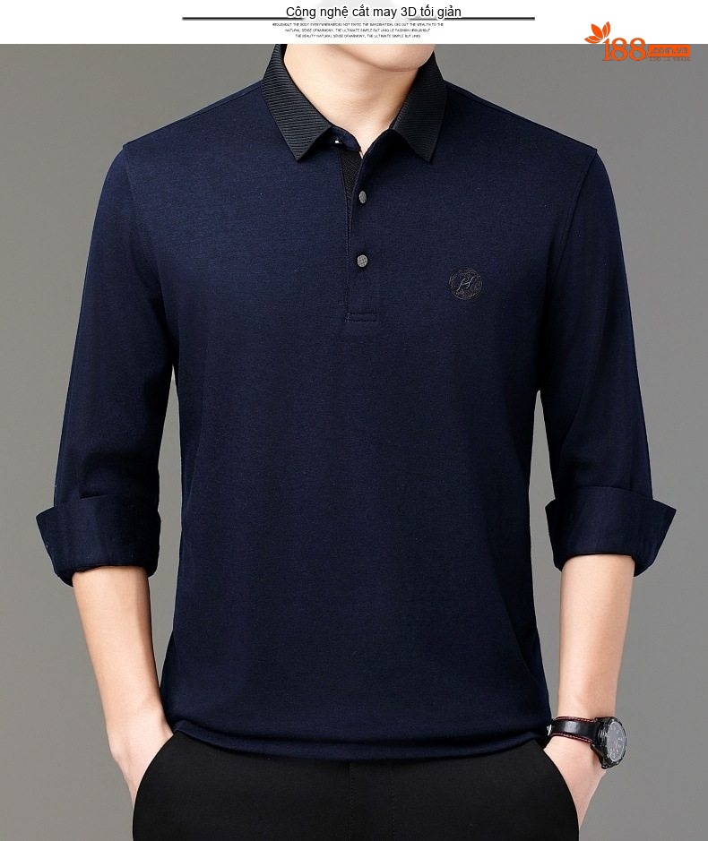 Áo Thun Polo Nam Tay Dài Cashmere Cổ Bẻ Phong Cách Doanh Nhân Màu Đen, Xám, Xanh Navy chi tiết 17