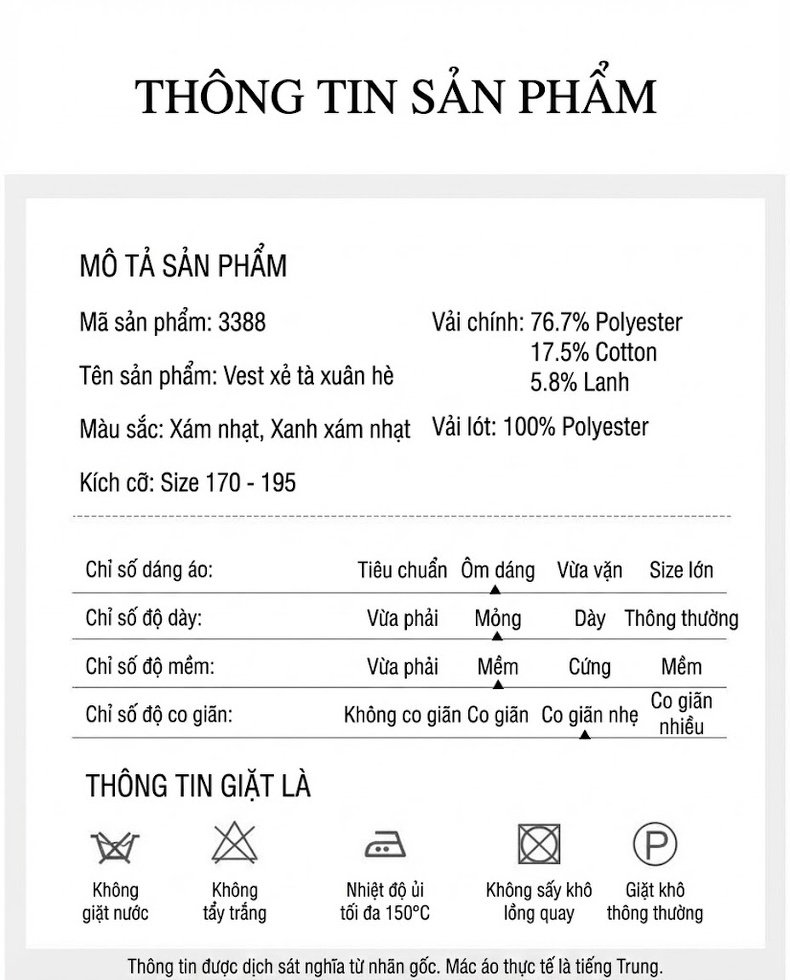 Áo Vest Nam Cotton Linen Mỏng Dáng Ôm Màu Xám chi tiết 10