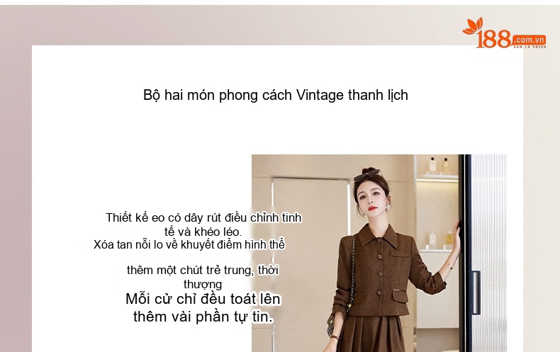 Bộ Vest Nữ Áo Khoác Lửng Tay Dài Chân Váy Midi Phong Cách Hàn Quốc Màu Nâu, Đỏ chi tiết 4