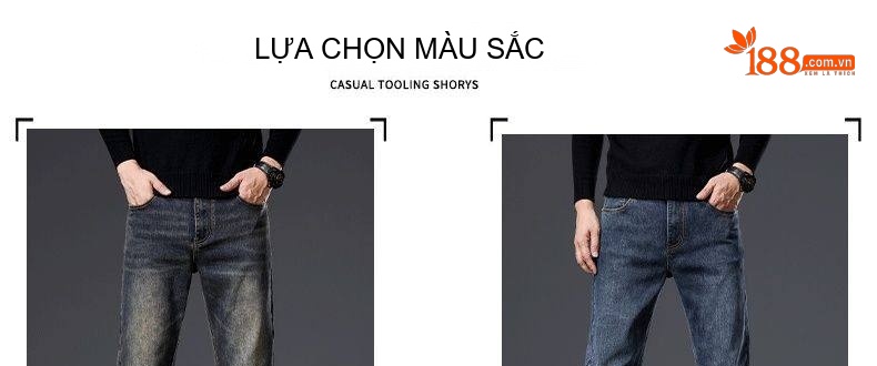Quần Jean Nam Ống Suông Rộng Co Giãn Phong Cách Retro Màu Xanh Denim chi tiết 12