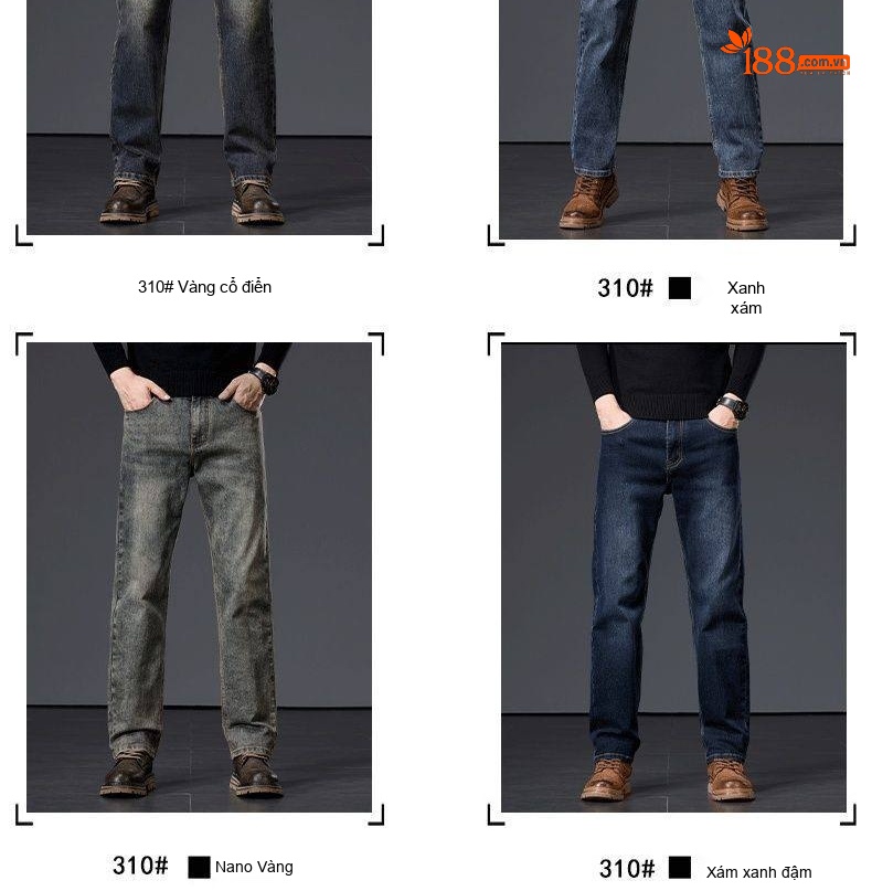 Quần Jean Nam Ống Suông Rộng Co Giãn Phong Cách Retro Màu Xanh Denim chi tiết 13
