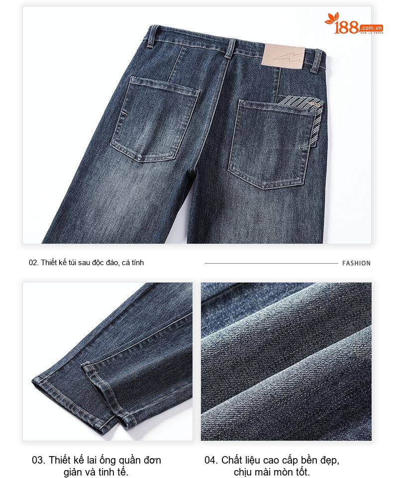 Quần Jean Nam Ống Đứng Cotton Co Giãn Nhẹ Phong Cách Casual Màu Xám Đen chi tiết 33
