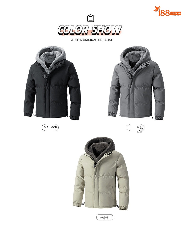 Áo Khoác Cotton Nam Mùa Đông Dáng Rộng Lông Cừu Non Dày Dặn Ngắn Tay Có Mũ Phong Cách Hàn Quốc Màu Be, Đen chi tiết 10