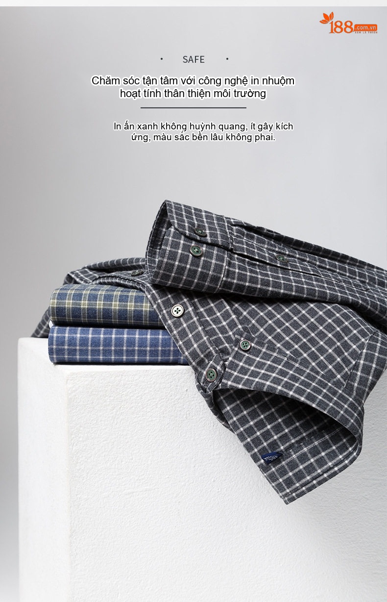 Áo Sơ Mi Nam Tay Dài Cotton Mài Lông Họa Tiết Kẻ Caro Phong Cách Trung Niên Màu Xanh Dương, Xám, Đen, Xanh Lá... chi tiết 2