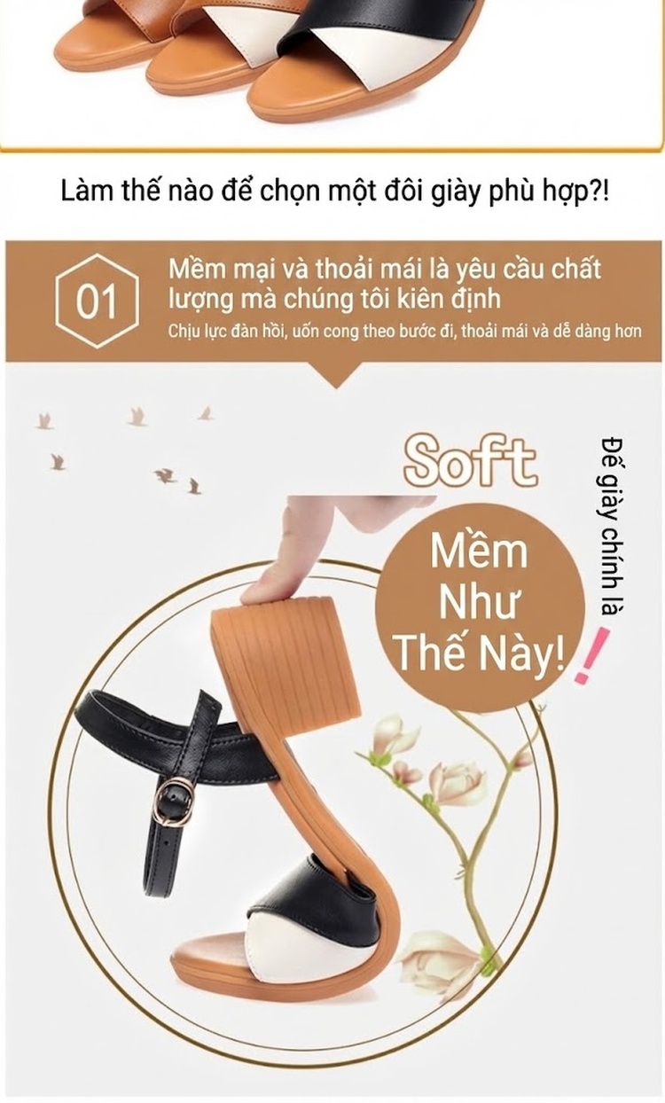 Giày Sandal Cao Gót Nữ Quai Ngang Khóa Cài Gót Vuông Da Bóng Gót Cao 7cm - 8cm Màu Đen, Nâu, Kem chi tiết 4