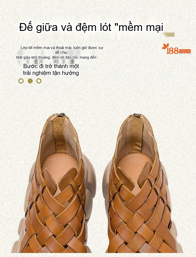 Dép Sandal Nữ Quai Đan Hở Ngón Đế Bệt Thoáng Khí Đế Cao 4cm - 5cm Màu Nâu, Xanh Lá, Kem chi tiết 7