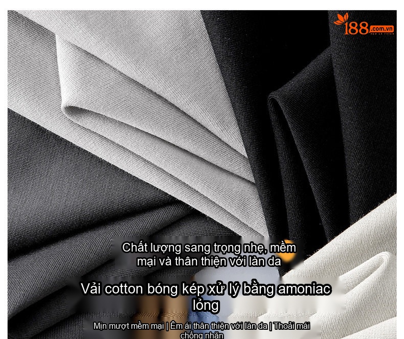 Áo Thun Dài Tay Nam Cotton Lụa Xử Lý Amoniac Màu Trắng, Kem, Nâu, Đen chi tiết 3