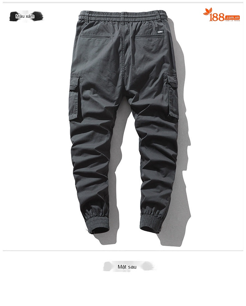 Quần Dài Jogger Nam Cotton Ống Bo Chun Thu Đông Phong Cách Mỹ Lưng Thun Dây Rút Màu Be, Đen, Xám, Xanh... chi tiết 12