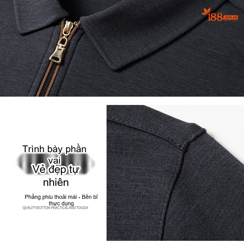 Áo Thun Polo Nam Lông Cừu Tay Dài Khóa Kéo Phong Cách Doanh Nhân Màu Đen, Xanh Navy, Nâu, Đỏ Rượu Vang... chi tiết 4