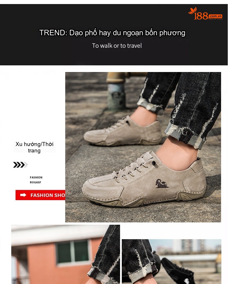 Giày Casual Nam Da Mờ Thấp Cổ Buộc Dây Chiều Cao Đế Khoảng 3cm Màu Be, Xám, Đen chi tiết 1