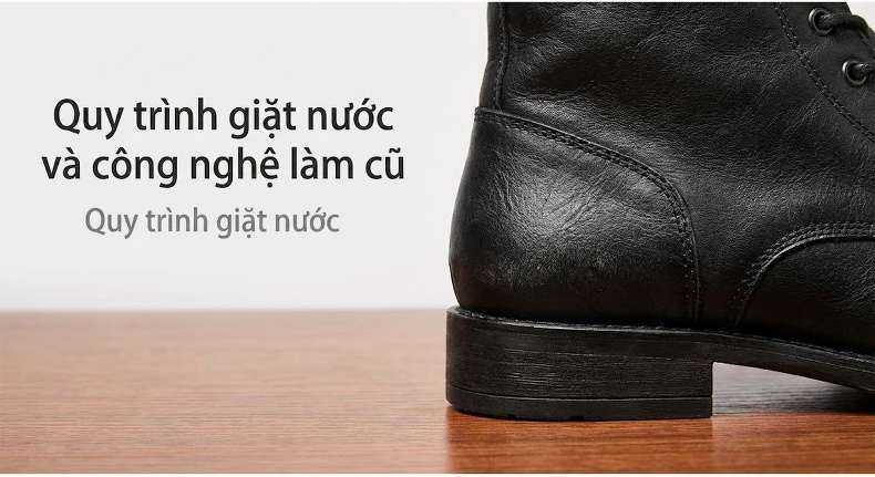 Giày Boot Nam Da Thật Cổ Ngắn Oxford Chiều Cao Đế Khoảng 3cm Màu Đen chi tiết 5